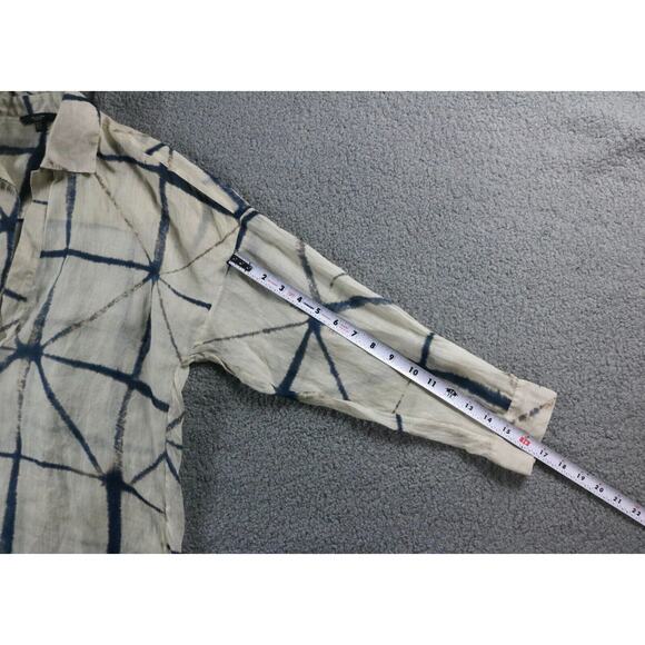 Massimo Dutti Womens Shirt S Tunic Half Button Geometric Blue Tan Cotton - Picture 5 of 7